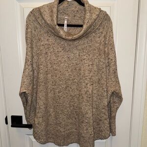 Leo & Nicole Speckled Cowl Neck Sweater in Beige